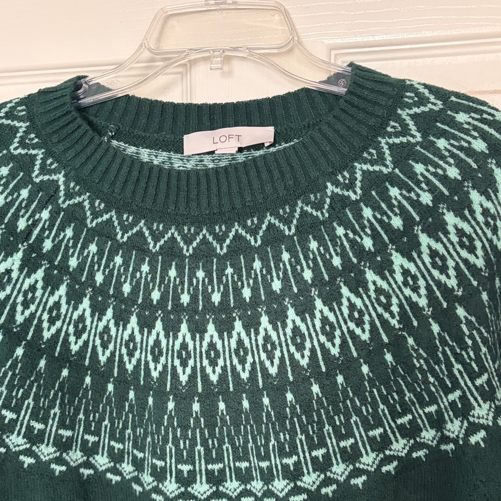 LOFT Dark Green and Light Green Pattern  Sweater
